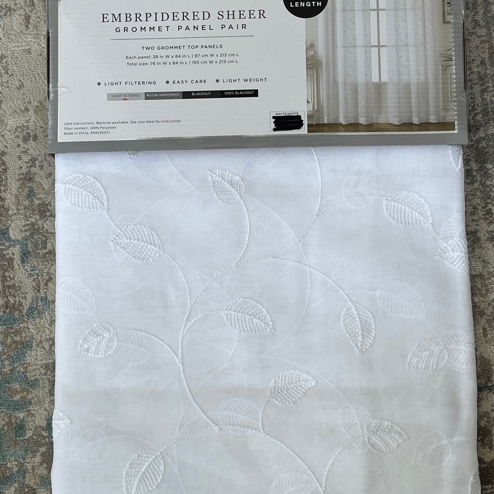 Sheer Curtain Panels 4 Piece Sheer Embroidered 84" Silver Grommet Floral Motif - Picture 4 of 4